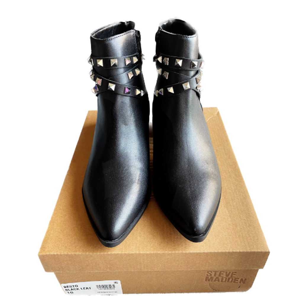 Steve Madden Black Studded Pointed Toe Ankle Booties